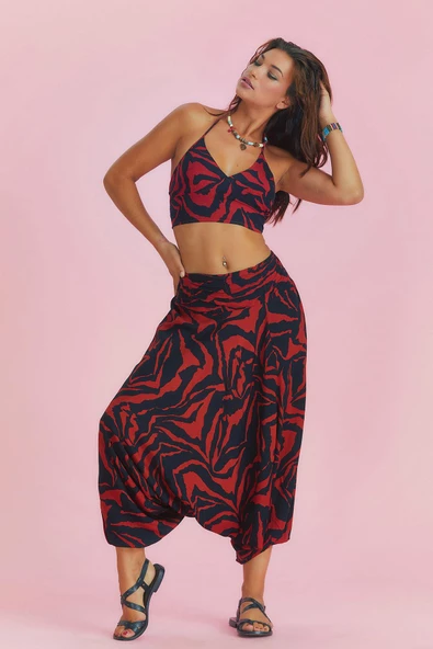 Drape Detay Beli Lastikli Şalvar Pantolon - 3