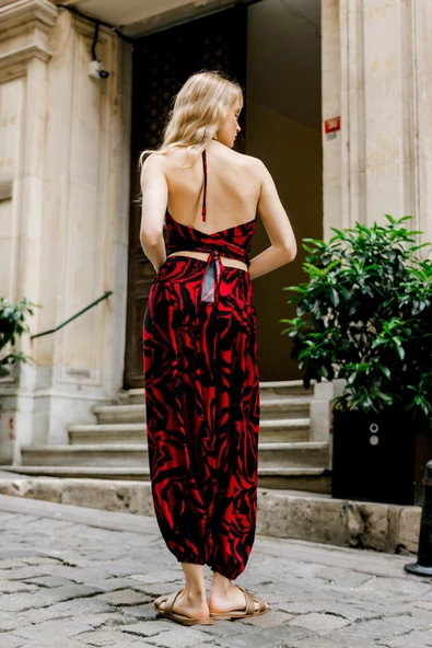 Drape Detay Beli Lastikli Şalvar Pantolon - 5