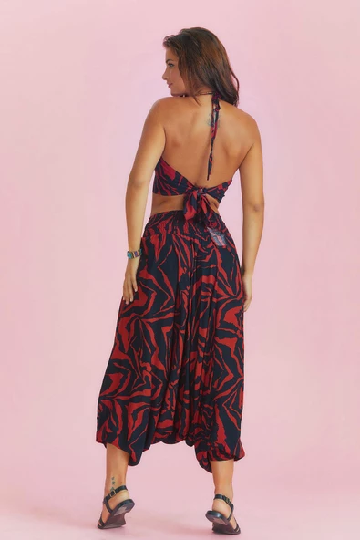 Drape Detay Beli Lastikli Şalvar Pantolon - 4