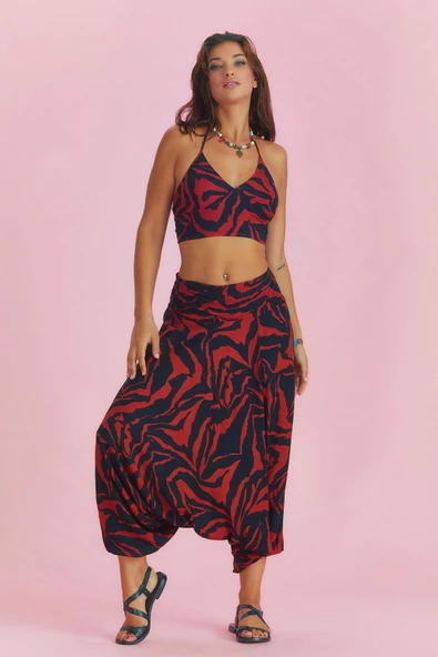 Drape Detay Beli Lastikli Şalvar Pantolon