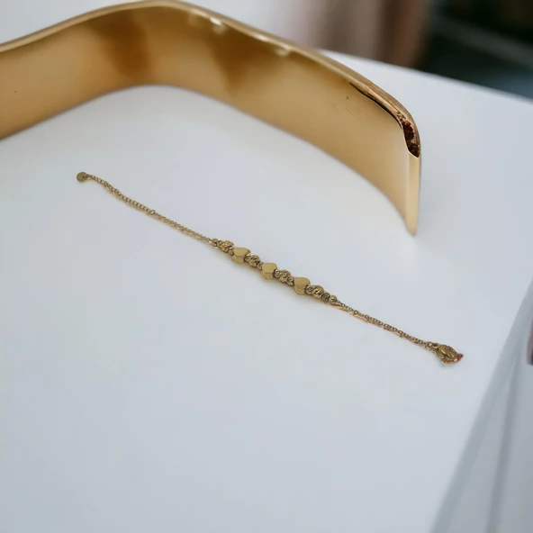 Kalpli Bileklik Altın Rengi Görünümlü, Boy Ayarlı Paslanmaz Çelik - 4