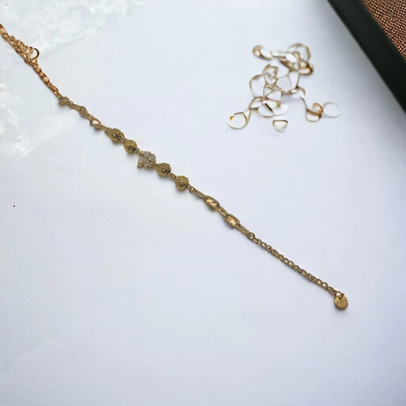 Dört Yapraklı Yonca Bileklik Altın Rengi Görünümlü Boy Ayarlı Paslanmaz Çelik - Resim 4