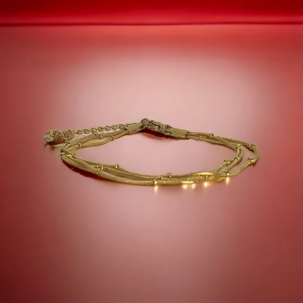 Altın Rengi Görünümlü Paslanmaz Çelik Boncuklu Üçlü Bileklik - Resim 7