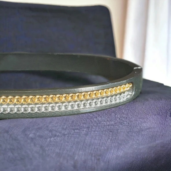 Unisex Kadın/Erkek Esnek Bijuteri Bileklik-Altın ve Gümüş Renkli - 4