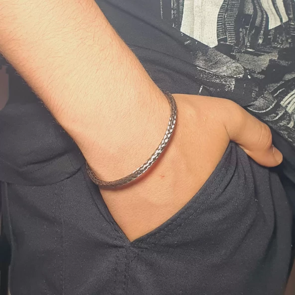 Unisex Kadın/Erkek Esnek Bijuteri Bileklik-Gümüş Rengi ürün görseli