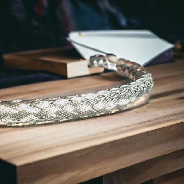 Unisex Kadın/Erkek Esnek Bijuteri Bileklik-Gümüş Rengi - Resim 3