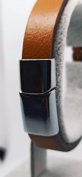 Çelik Klipsli Erkek Deri Bileklik - Resim 4