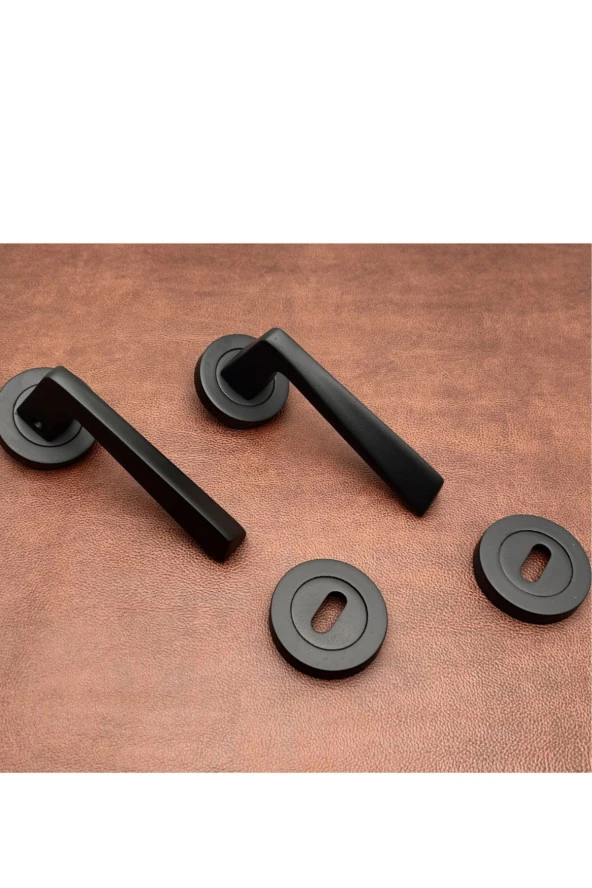 Piramit Siyah Lüx  Yuvarlak Şık Rozetli Oda Kapı Kolu 1 Takım ürün görseli