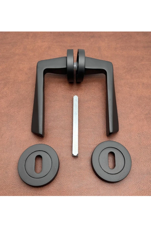 Piramit Siyah Lüx  Yuvarlak Şık Rozetli Oda Kapı Kolu 1 Takım - Resim 2