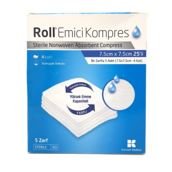 Roll Emici Gaz Kompres 7.5 x 7.5 cm 25 Adet