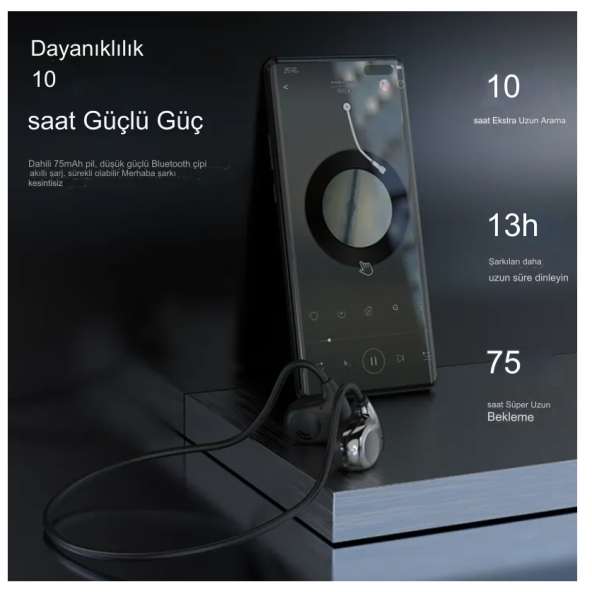 Kemik İletimli  HD Ses Uzun Pil Ömürlü Su Geçirmez Spor,Koşu İçin Boyuna Asmalı  Bluetooth Kulaklık - 6