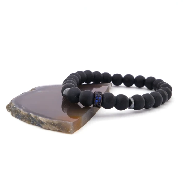 Mavi Zirkon Taşlı Oniks Doğal Taş Erkek Bileklik EBLK-481 - Resim 3