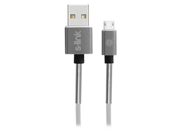 S-link Swapp SW-KC71MG 1m 2.4A Micro Usb Kılıflı Gri Data + Şarj Kablosu