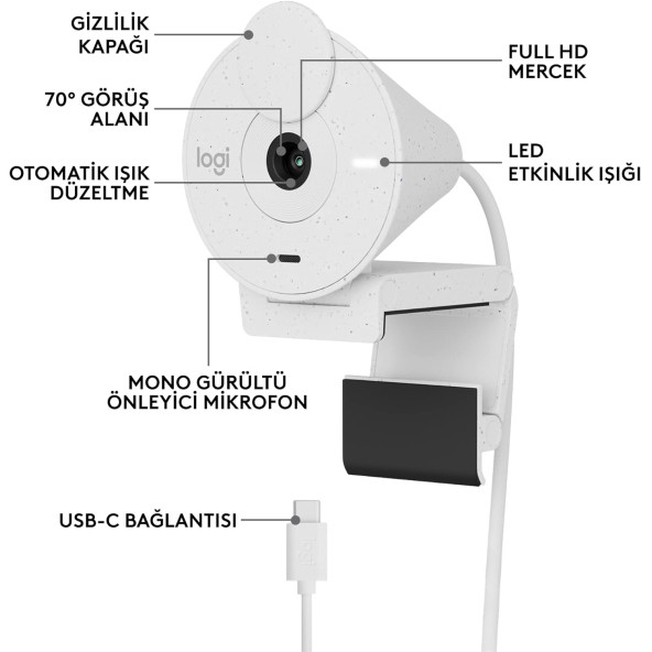 Logitech Brio 300 Full HD 960-001442 Mikrofonlu Webcam Beyaz - 2