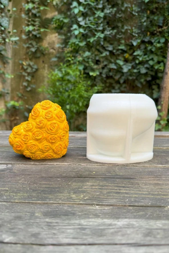 Kalp Gül Dokulu Tekli Silikon Mum Kalıbı ürün görseli