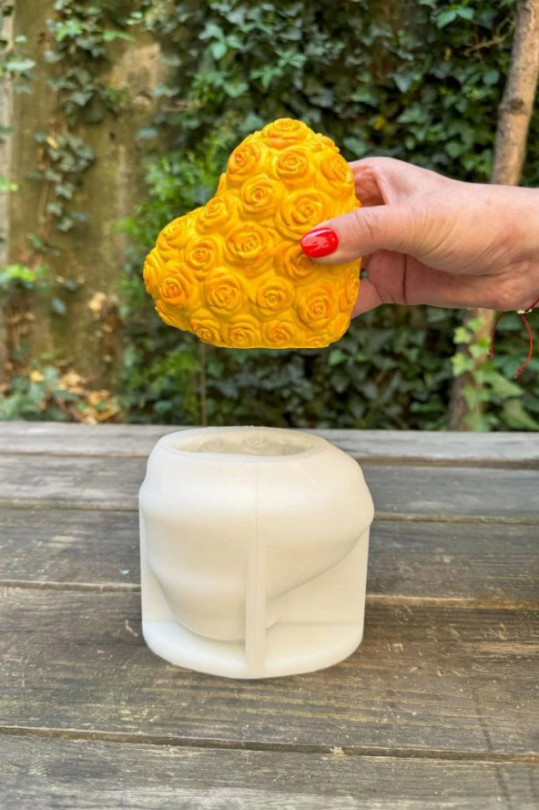 Kalp Gül Dokulu Tekli Silikon Mum Kalıbı - Resim 3