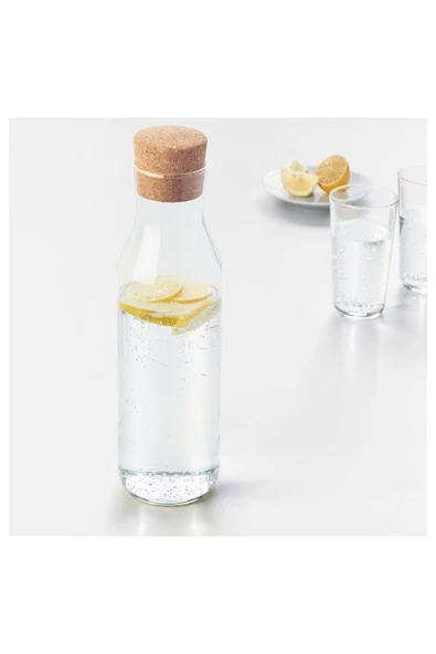 1 Lt Karaf Sürahi Ikea Şişe Mantar Kapaklı Yükseklik: 27 Cm A Kalite Isıya Dayanıklı Cam - Resim 4