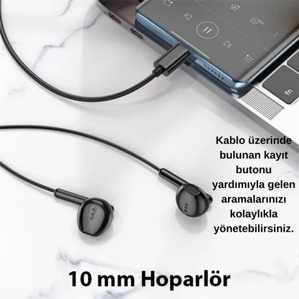 Coofbe Hc Type-C Giriş HD Mikrofonlu Kulakiçi Kablolu Type-C Kulaklık İphone 15 15 Pro Max Uyumlu - 7