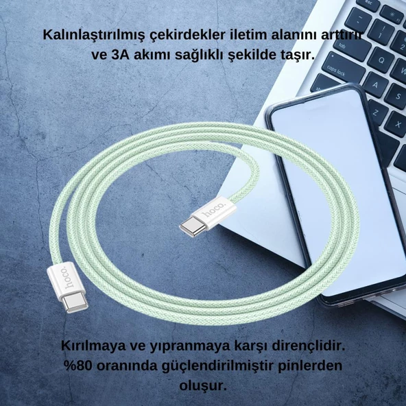 Polham HC Süper Hızlı 60W 1 Metre Type C To Type C Şarj Kablosu, İphone 15 Serisi İle Uyumlu Kablo - 3