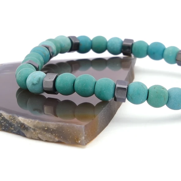 Turkuaz Doğal Taş Erkek Bileklik EBLK-498 - Resim 4