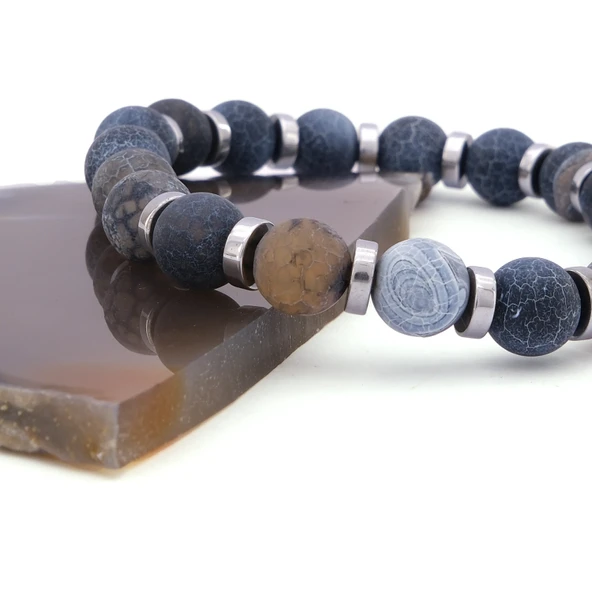 Antrasit Doğal Taş Erkek Bileklik EBLK-499 - 4