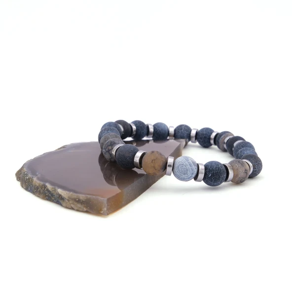 Antrasit Doğal Taş Erkek Bileklik EBLK-499 - 3