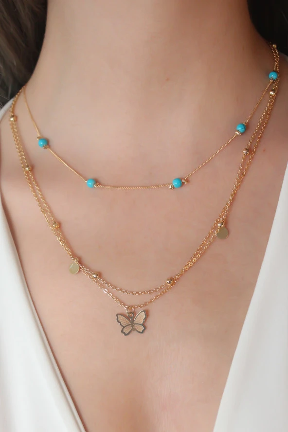 Altın Sarısı Gold Renk Kalp Figürlü Taşlı Kadın Kolye ürün görseli