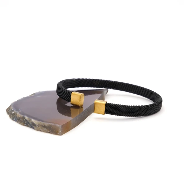 Altın Kaplama Siyah Erkek Kelepçe Bileklik EBLK-431 - 3