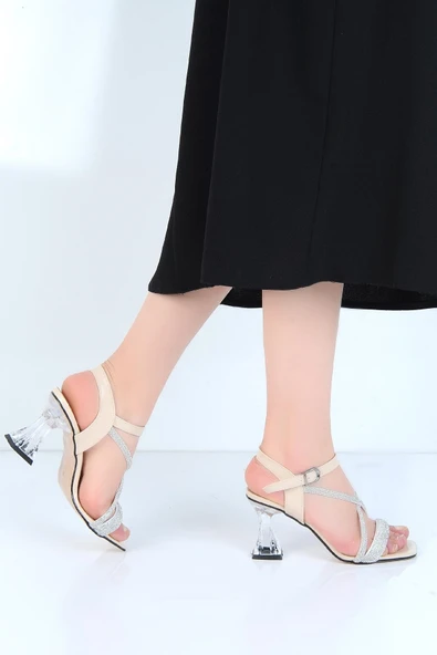 Moda Ayakkabı 25-01 Ayışığı 7Cm Topuklu Kadın Sandalet - 7