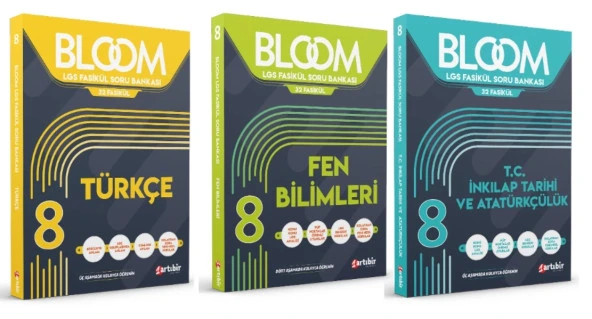 ARTIBİR YAYINLARI 8. Sınıf Bloom Türkçe + Fen Bilimleri + T.C. İnkılap Tarihi ve Atatürkçülük Fasikül Soru Bankası (3 Ki