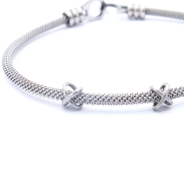 316L Çelik Düğüm Detaylı Gri Erkek Kelepçe Bileklik EBLK-422 - Resim 4