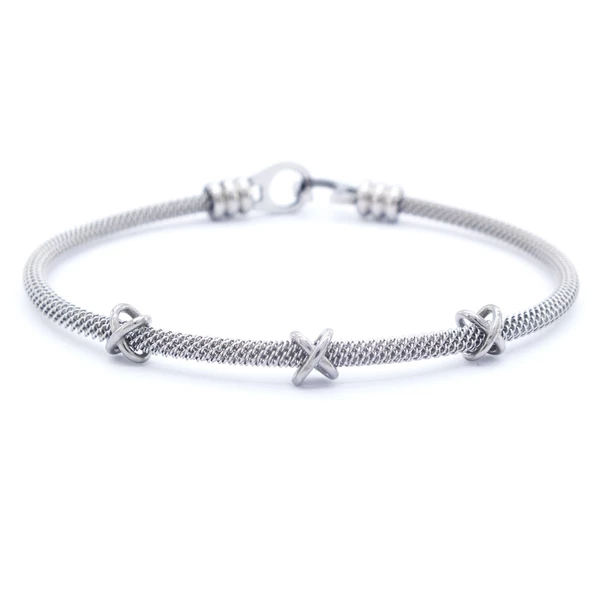 316L Çelik Düğüm Detaylı Gri Erkek Kelepçe Bileklik EBLK-422 - Resim 5