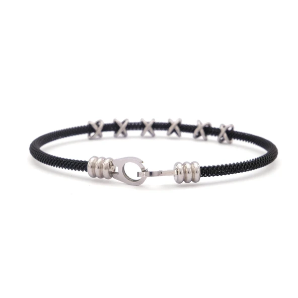 316L Çelik Düğüm Detaylı Siyah Erkek Kelepçe Bileklik EBLK-426 - Resim 3