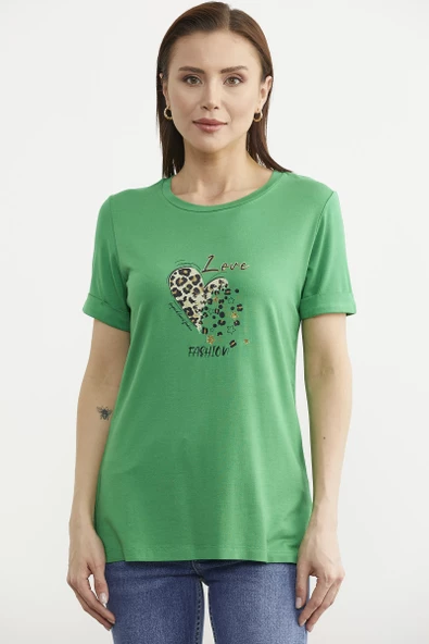 Varak Baskılı Dökümlü Tişört - Yeşil ürün görseli 1