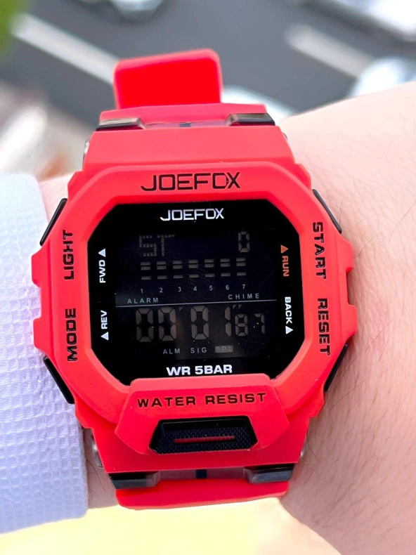 Joefox G-SHOCK Kasa Kırmızı/Siyah Digital 5 Atm Suya Dayanıklı 2 Yıl Garantili Spor Kol Saati J-GS01 - Resim 2