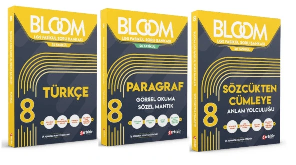 ARTIBİR YAYINLARI 8. Sınıf Bloom Türkçe + Paragraf Görsel Okuma Sözel Mantık + Sözcükten Cümleye Anlam Yolculuğu LGS Fas