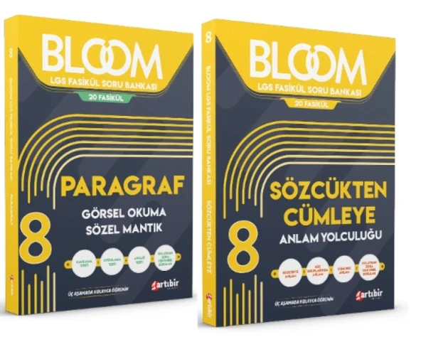 ARTIBİR YAYINLARI 8. Sınıf Bloom Paragraf Görsel Okuma Sözel Mantık + Sözcükten Cümleye Anlam Yolculuğu LGS Fasikül Soru