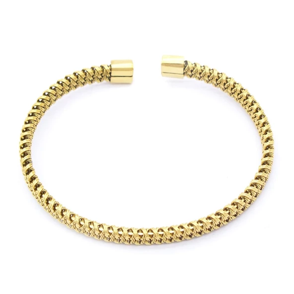 Altın Kaplama Halat Model  Erkek Kelepçe Bileklik EBLK-435 - Resim 5