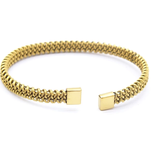 Altın Kaplama Halat Model  Erkek Kelepçe Bileklik EBLK-435 - Resim 4