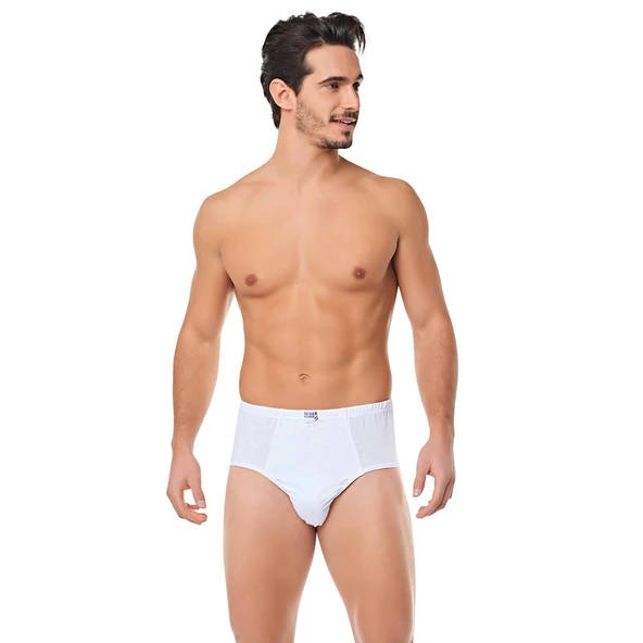 12 Adet Seher Yıldızı Erkek Büyük Beden Penye Slip Külot Beyaz 05