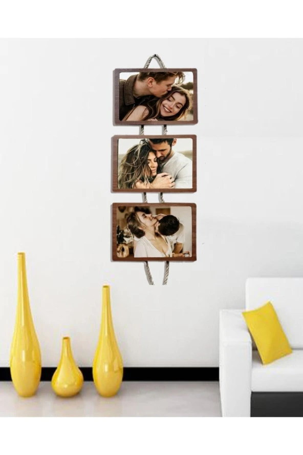 GİZEM SHOP Üçlü Jüt Halatlı Resim Çerçevesi 21x15 Resimler Için Uygundur - 3