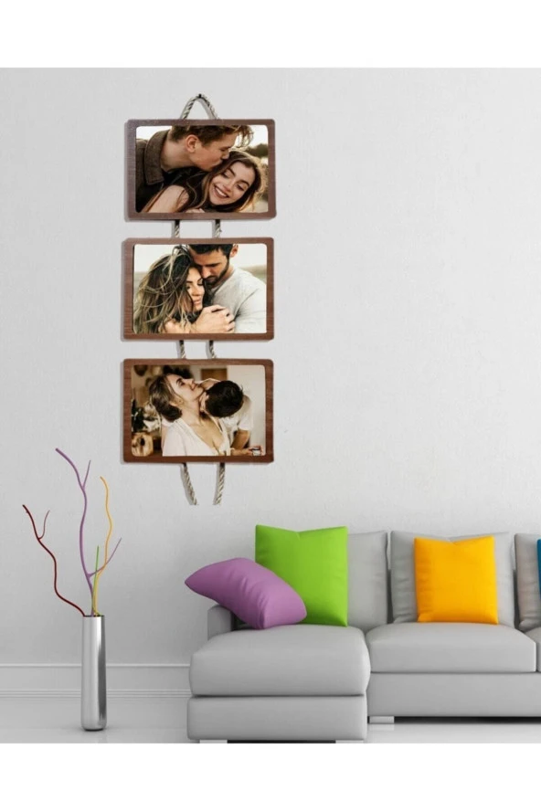 GİZEM SHOP Üçlü Jüt Halatlı Resim Çerçevesi 21x15 Resimler Için Uygundur - 7