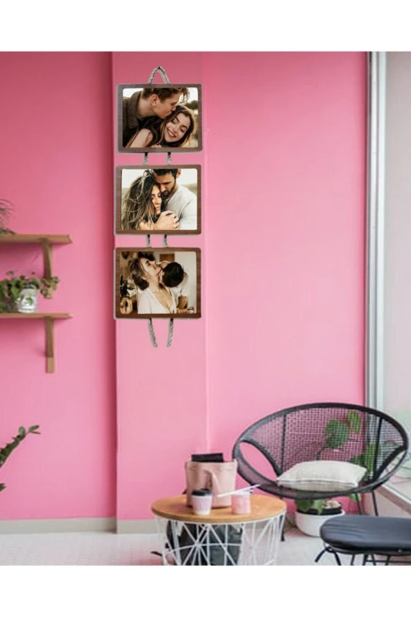 GİZEM SHOP Üçlü Jüt Halatlı Resim Çerçevesi 21x15 Resimler Için Uygundur - 6