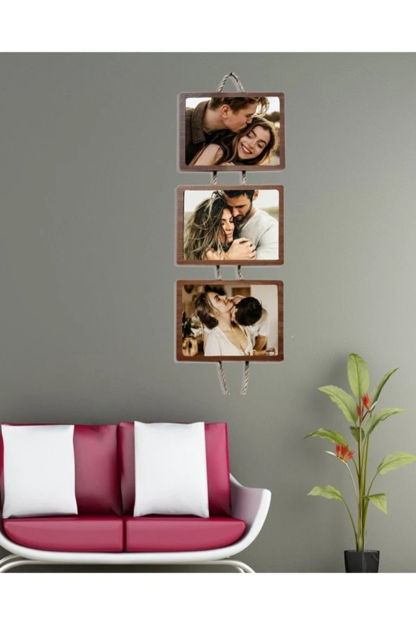 GİZEM SHOP Üçlü Jüt Halatlı Resim Çerçevesi - 7