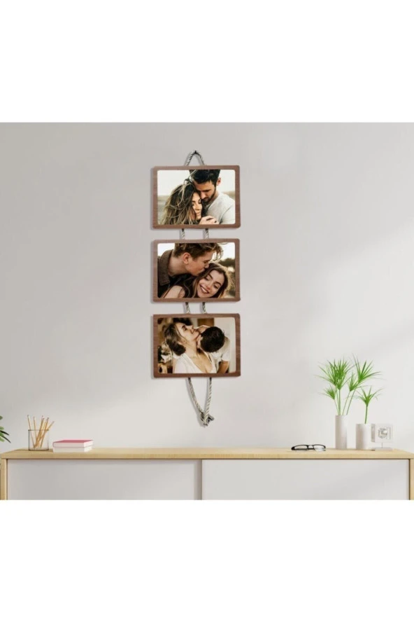 GİZEM SHOP Üçlü Jüt Halatlı Resim Çerçevesi 21x15 Resimler Için Uygundur - 2
