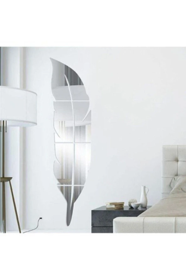 Dekoratif Duvar Dekorasyon Tüy Desen Gümüş Ayna Pleksi 30x120cm - 2