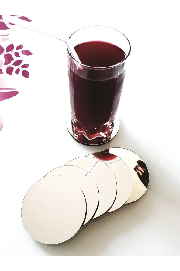 KEMSON Ikea Tarzı Gümüş Pleksi Bardak Altlığı 6'lı Set 8cm - 2