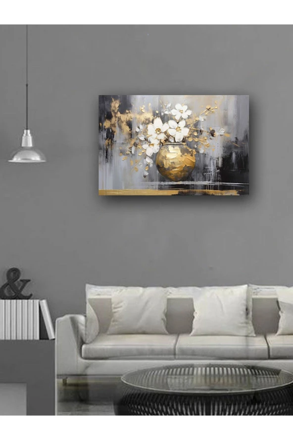 YALOVA SHOP Dekoratif Gold Vazo Yağlıboya Temalı UV Baskı Tablo - Resim 4