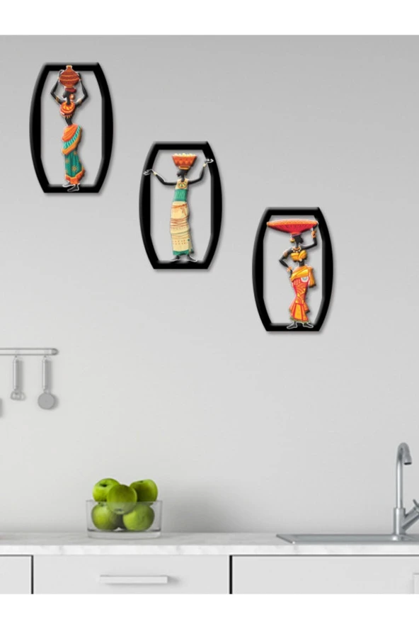 GİZEM SHOP Etnik Kıyafetli Afrikalı Kadınlar Uv Baskı Duvar Dekorasyonu Modern - Resim 3