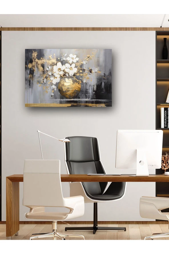YALOVA SHOP Dekoratif Gold Vazo Yağlıboya Temalı UV Baskı Tablo - Resim 3